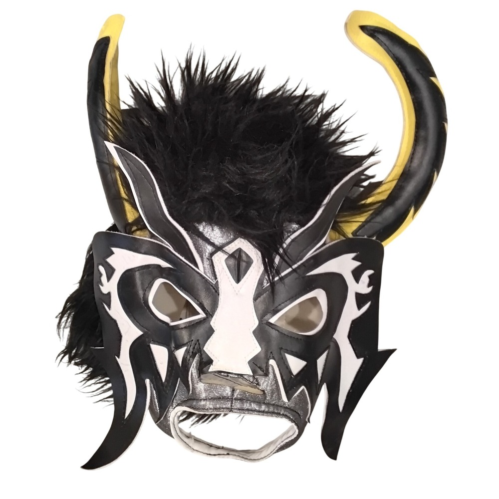 Lucha Libre Wrestling Mask Dragon Style Costume Cosplay Black Yellow Horns‎